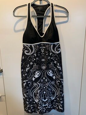 Athleta Black and White Patterned Dress with Contrast Trim